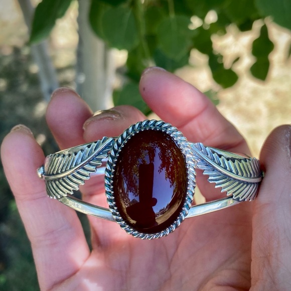 🌵Native American Sterling Silver cuff bracelet. Carnelian. Vintage - Picture 7 of 9